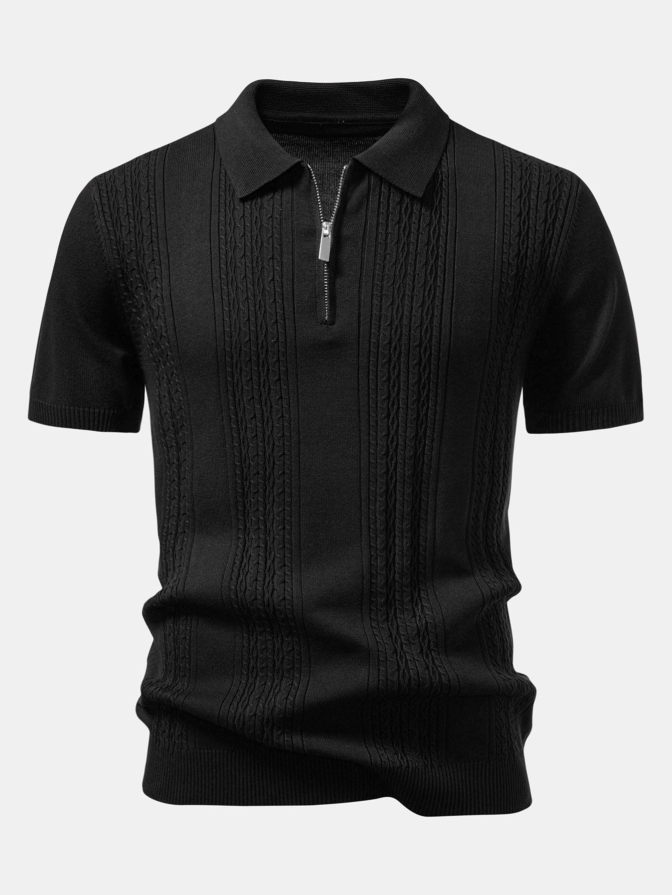 Men's Modern Twist Jacquard Knit Half-Zip Polo Shirt with Stylish Texture