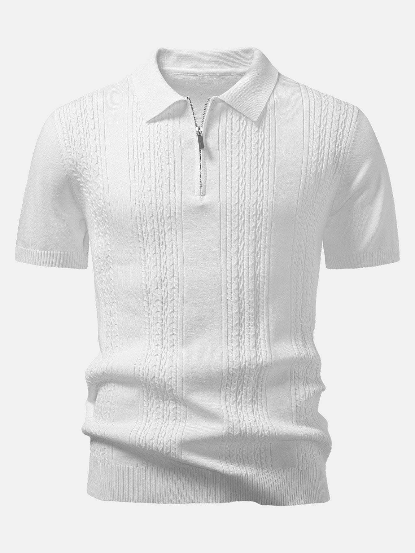 Men's Modern Twist Jacquard Knit Half-Zip Polo Shirt with Stylish Texture