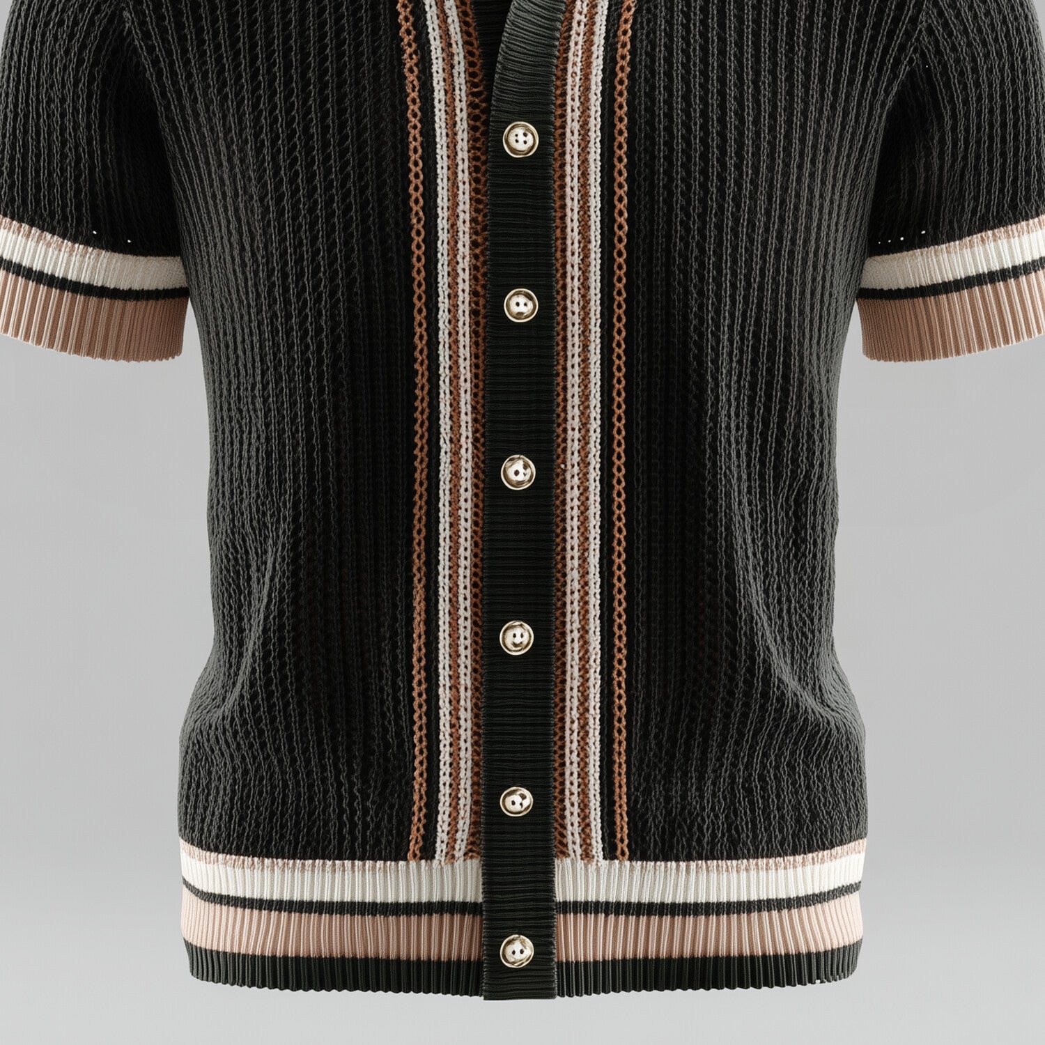 Men's Contrast Striped Knit Turndown Collar Short Sleeve Shirt