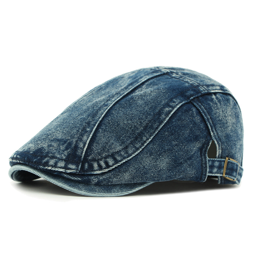 Men's Vintage Adjustable Washed Denim Newsboy Cap