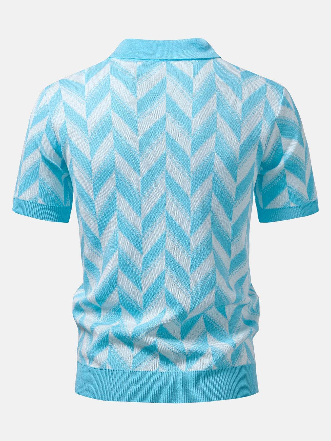 Men's Stylish Geometric Knitted V-Neck Polo Shirt - Soft Viscose Fabric