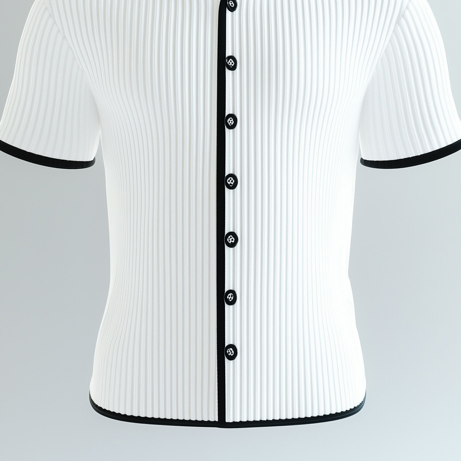 Men's Turndown Collar Button Short Sleeve Knitted Contrast Binding Shirt