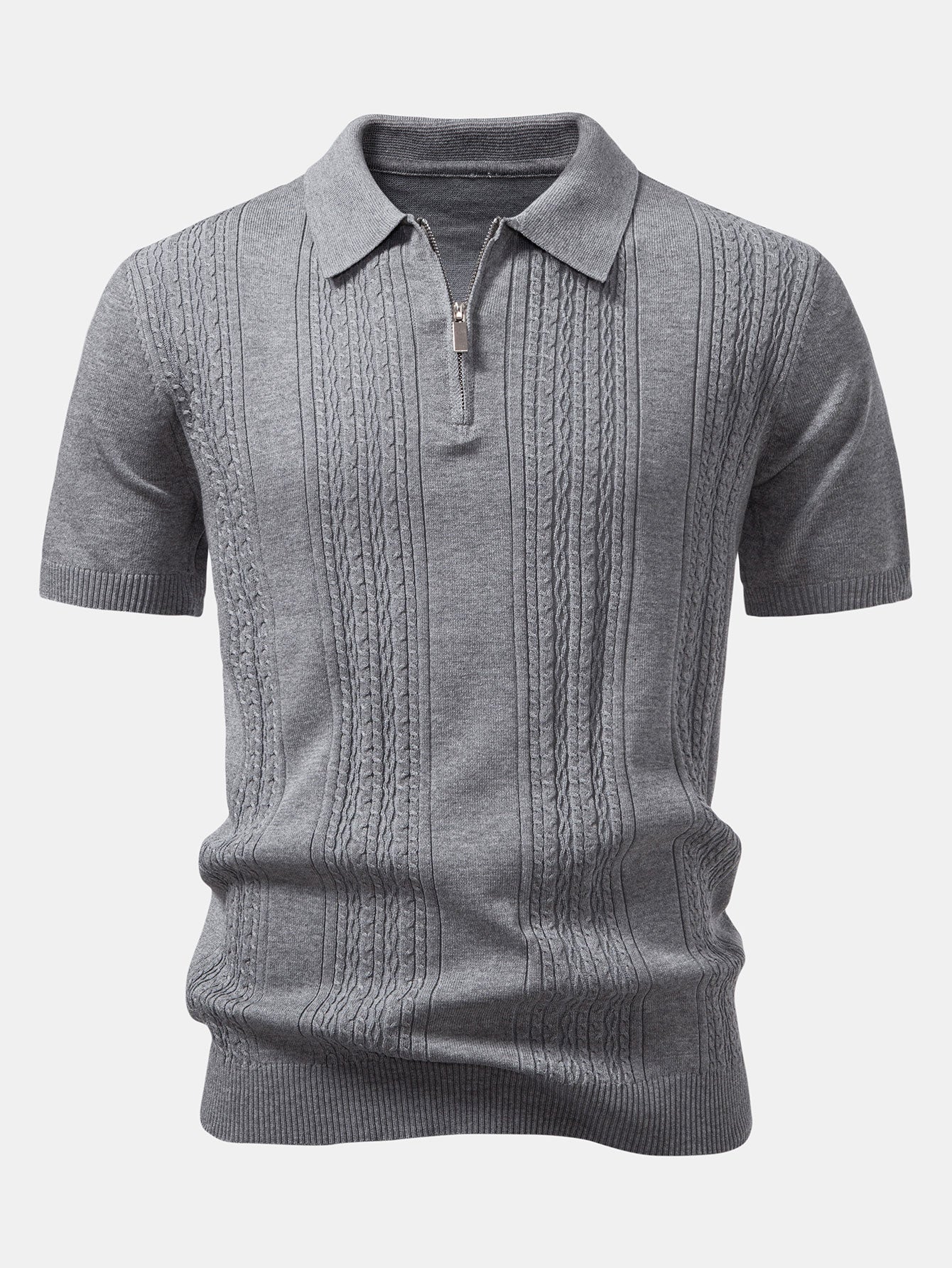 Men's Modern Twist Jacquard Knit Half-Zip Polo Shirt with Stylish Texture