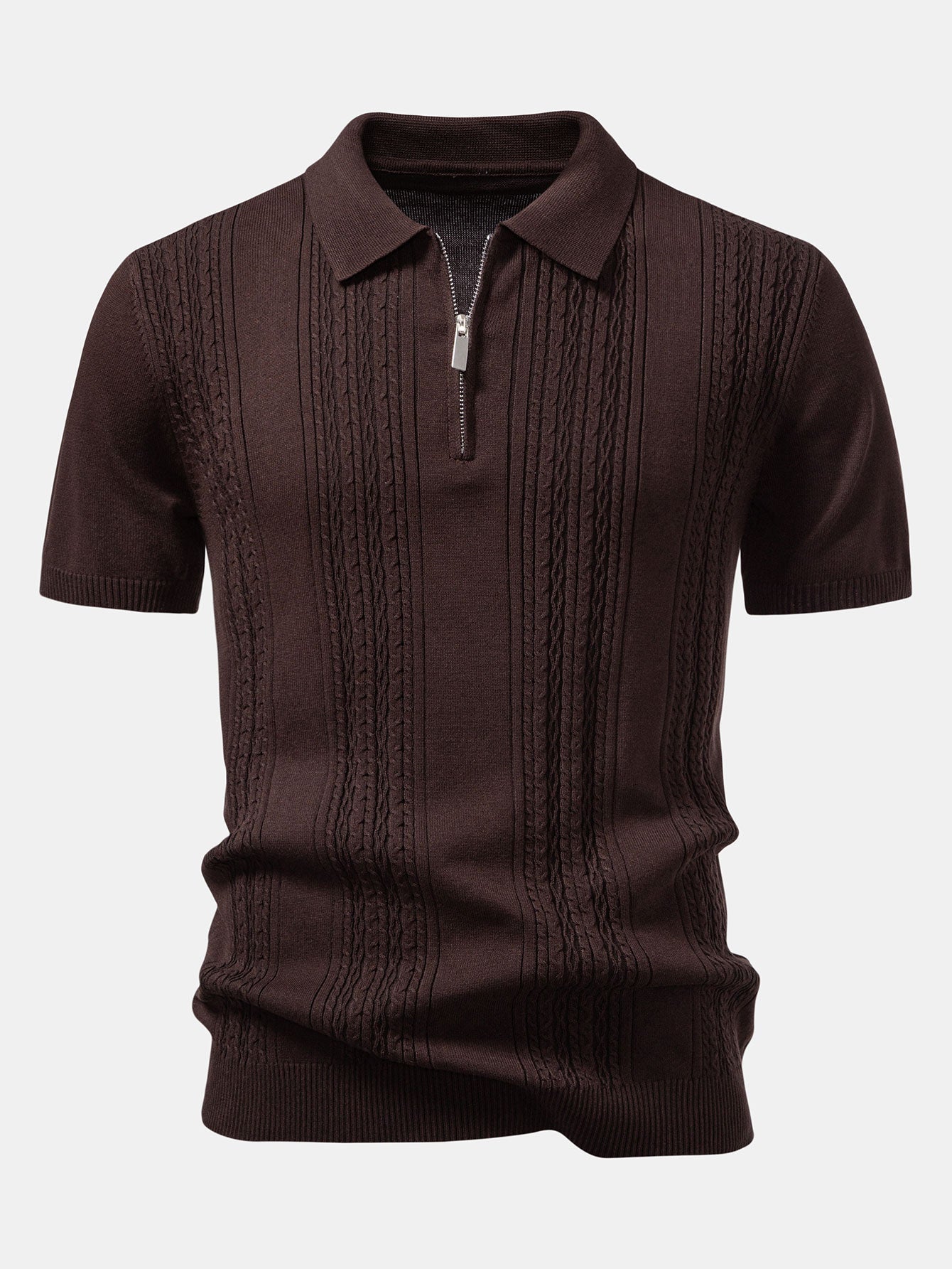Men's Modern Twist Jacquard Knit Half-Zip Polo Shirt with Stylish Texture
