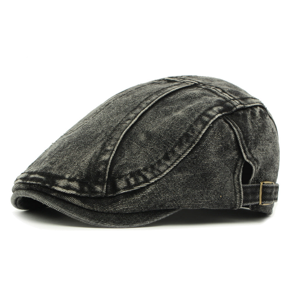 Men's Vintage Adjustable Washed Denim Newsboy Cap
