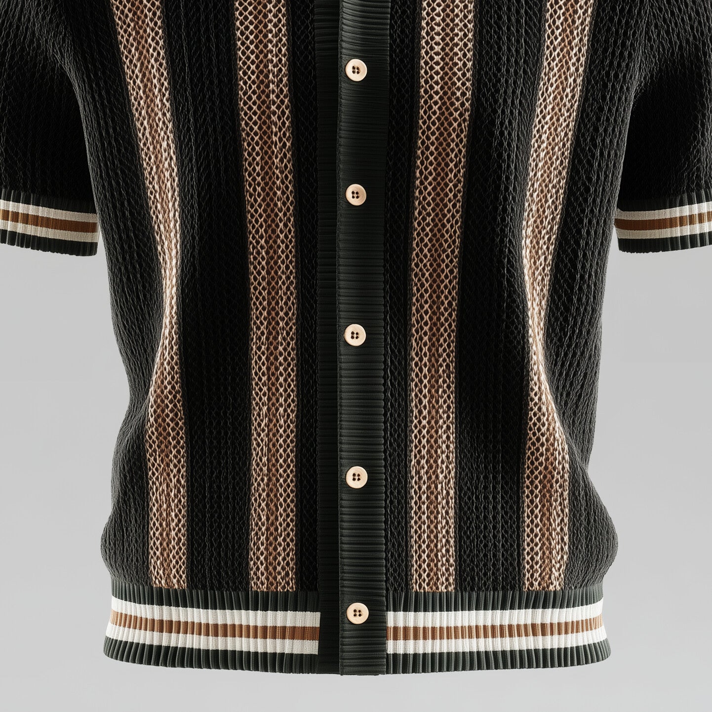 Men's Colorblock Striped Knit Short Sleeve Button Up Shirt