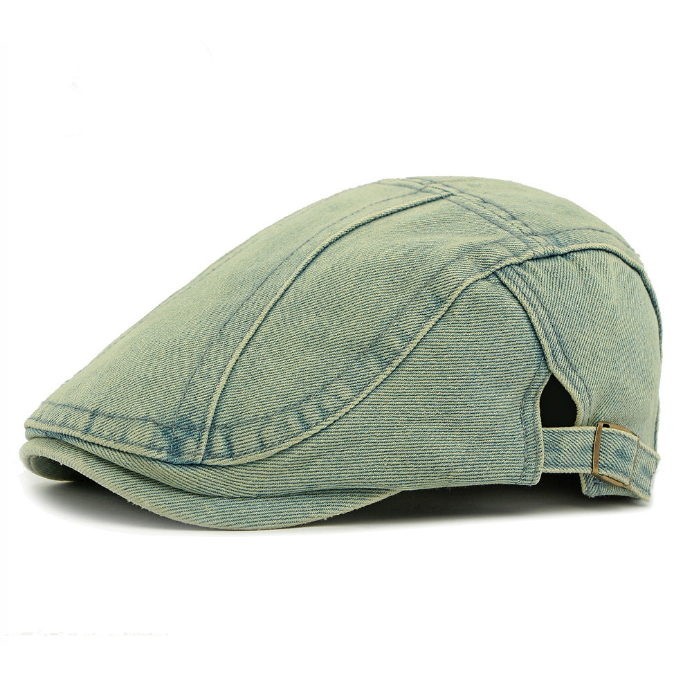 Men's Vintage Adjustable Washed Denim Newsboy Cap