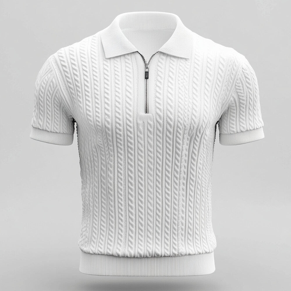 Men's Jacquard Knit Half Zip Short Sleeve Polo Shirt
