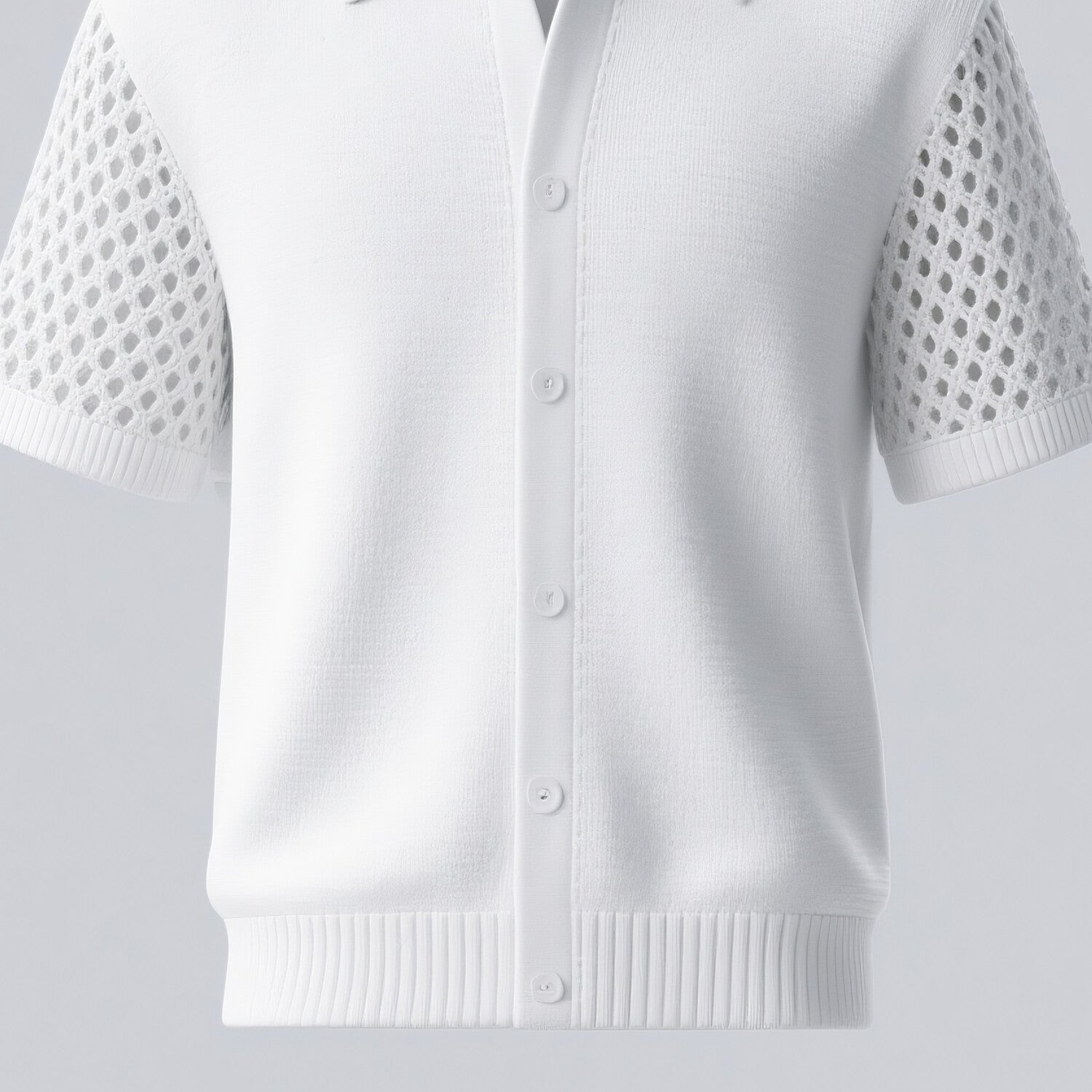 Men's Knit Hollow Out Short Sleeve Turndown Collar Button Shirt