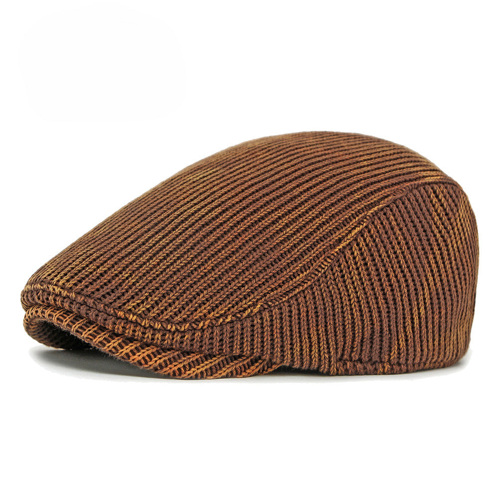 Men's Vintage Navy Blue Tie Dye Knitted Adjustable Flat Cap