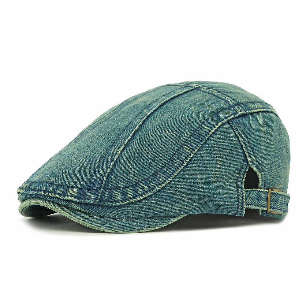 Men's Vintage Adjustable Washed Denim Newsboy Cap