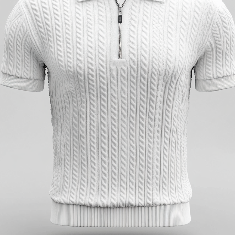 Men's Jacquard Knit Half Zip Short Sleeve Polo Shirt