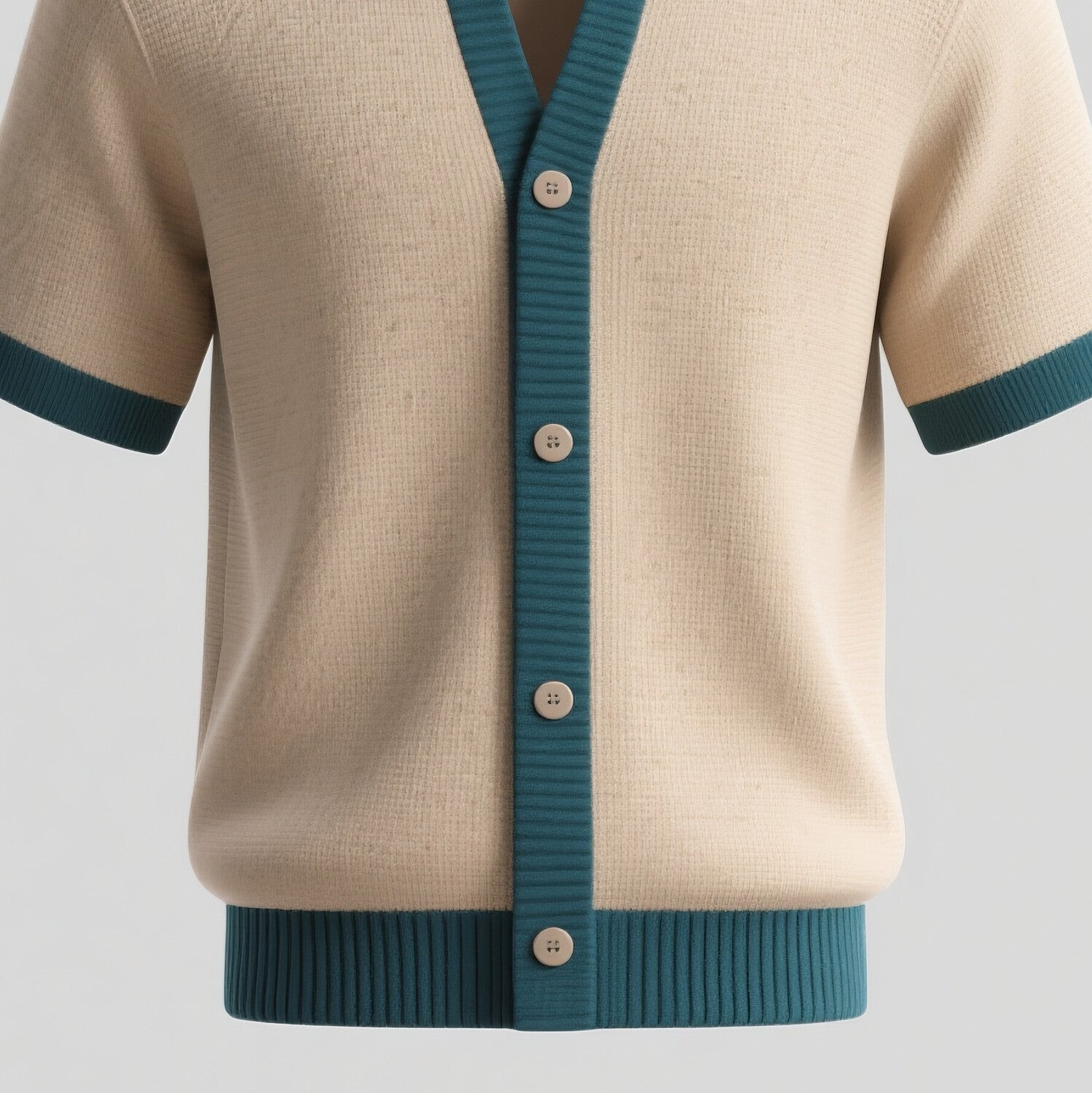 Men's Turndown Collar Short Sleeve Button Contrast Trimmed Knit Shirt