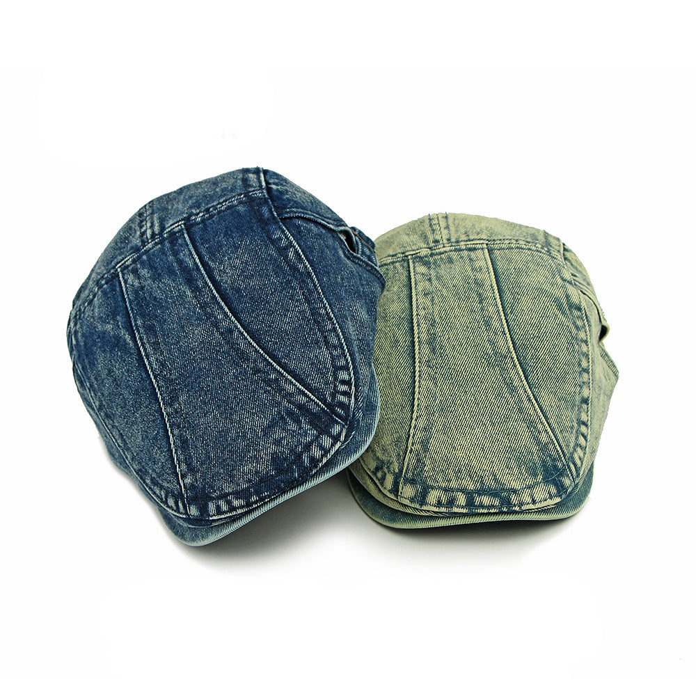 Men's Vintage Adjustable Washed Denim Newsboy Cap