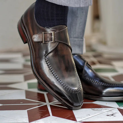 Business | Single Monkstrap Split-Toe Dress Shoe Coffee