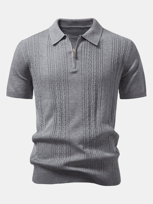 Men's Modern Twist Jacquard Knit Half-Zip Polo Shirt with Stylish Texture
