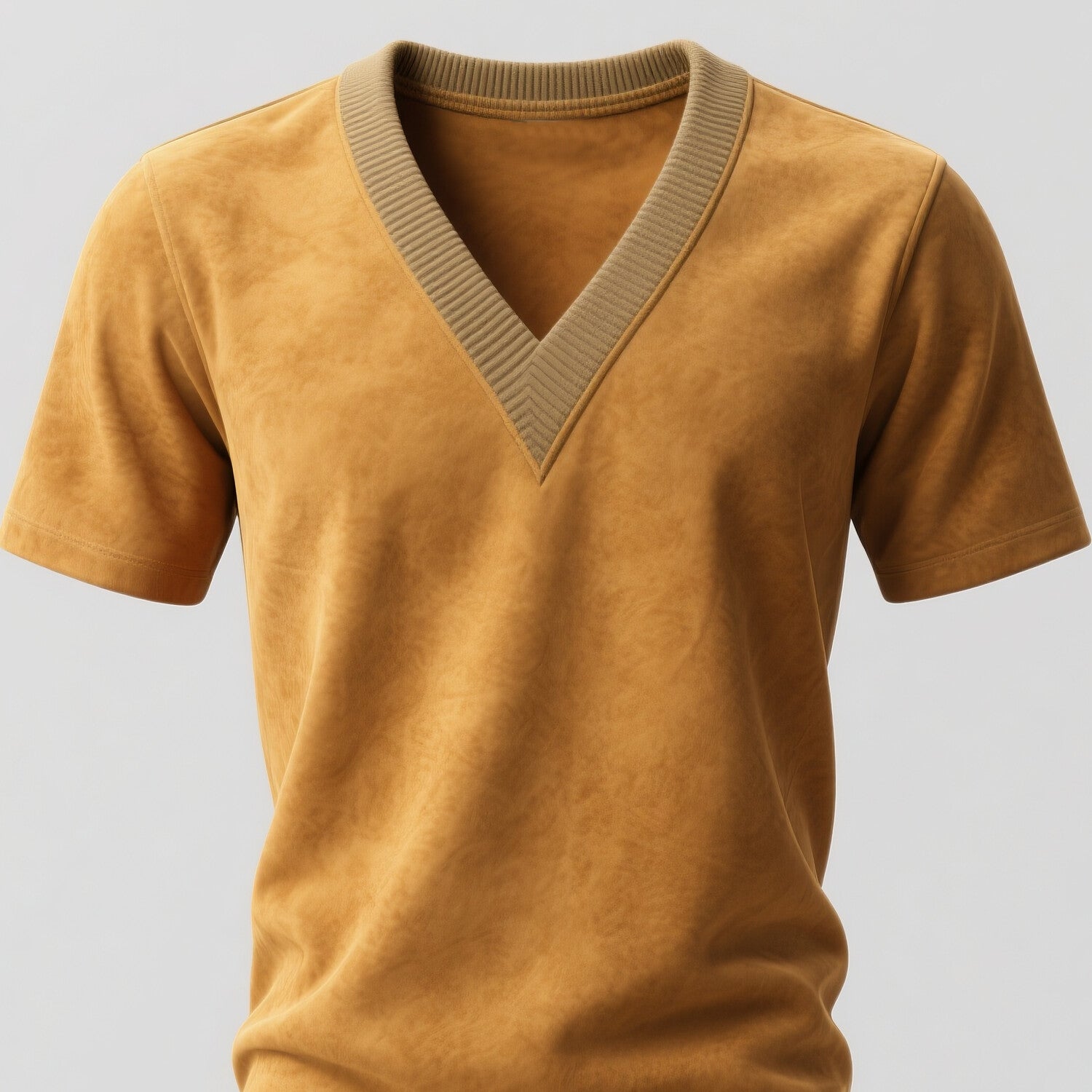 Men's Suede Ribbed V Neck Short Sleeve T-Shirt