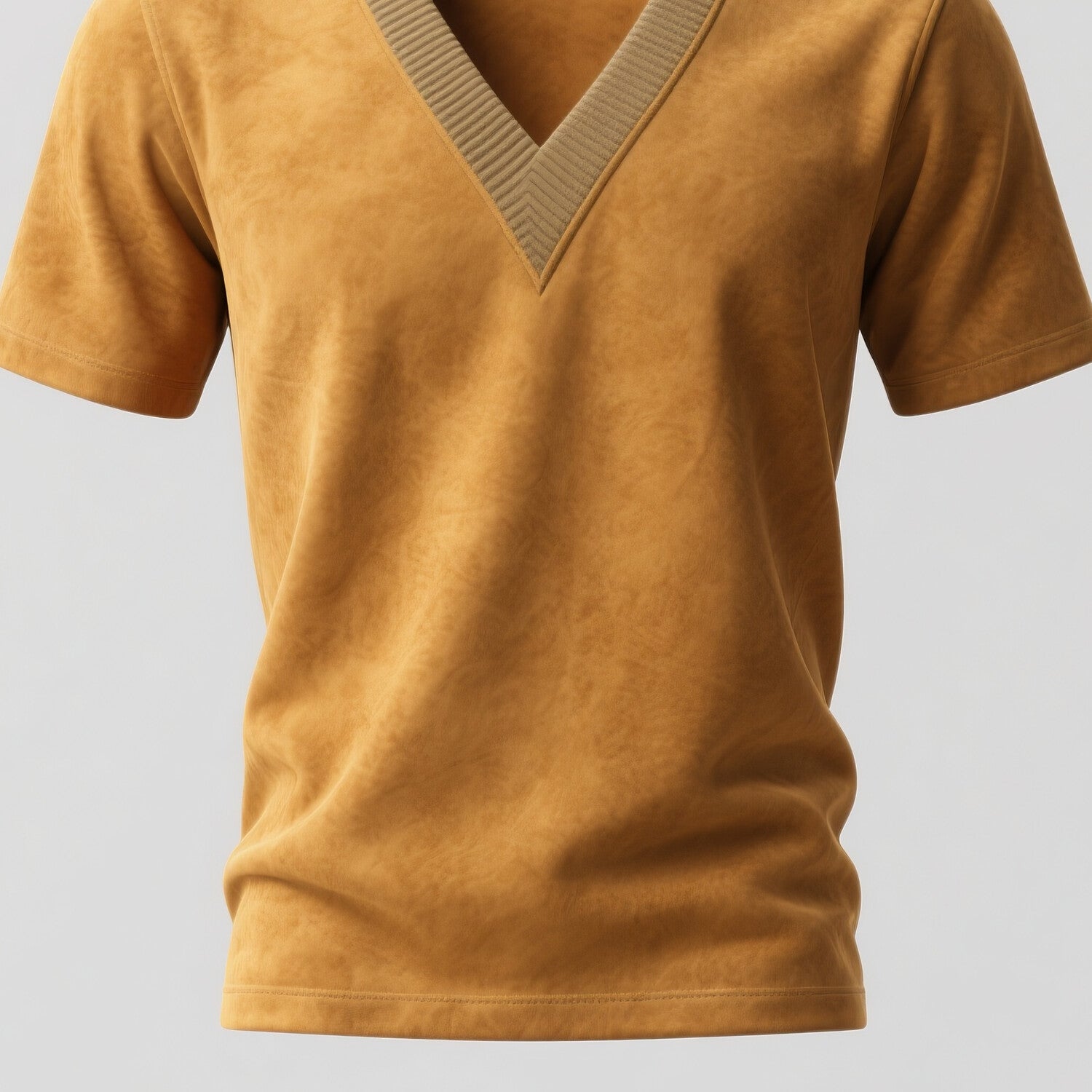Men's Suede Ribbed V Neck Short Sleeve T-Shirt