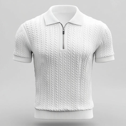 Men's Jacquard Knit Half Zip Short Sleeve Polo Shirt