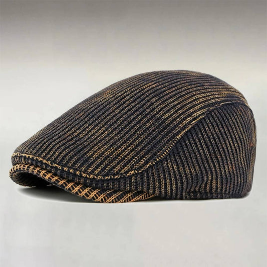 Men's Vintage Navy Blue Tie Dye Knitted Adjustable Flat Cap