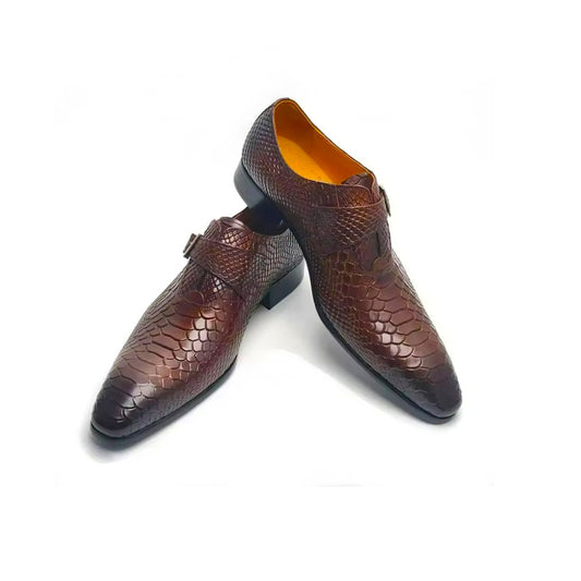 Mogghal | Buckle Slip Leather Serpentine Pattern Wedding Loafers Shoes
