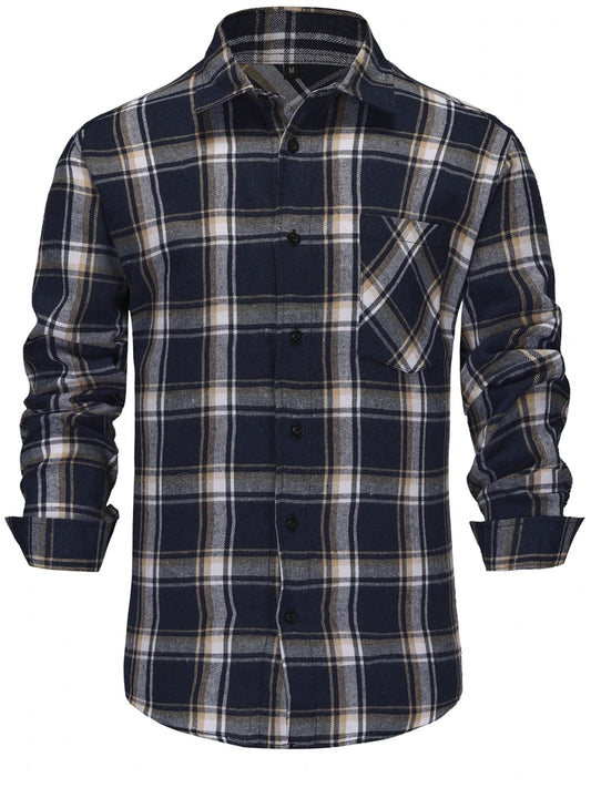 Mogghal | Long Sleeve White Blue Shade Plaid Shirt  Regular Fit Shirt