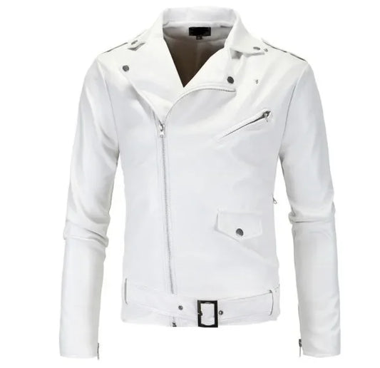 Mogghal | Lapel Slim Fit Diagonal Zipper Leather Jackets