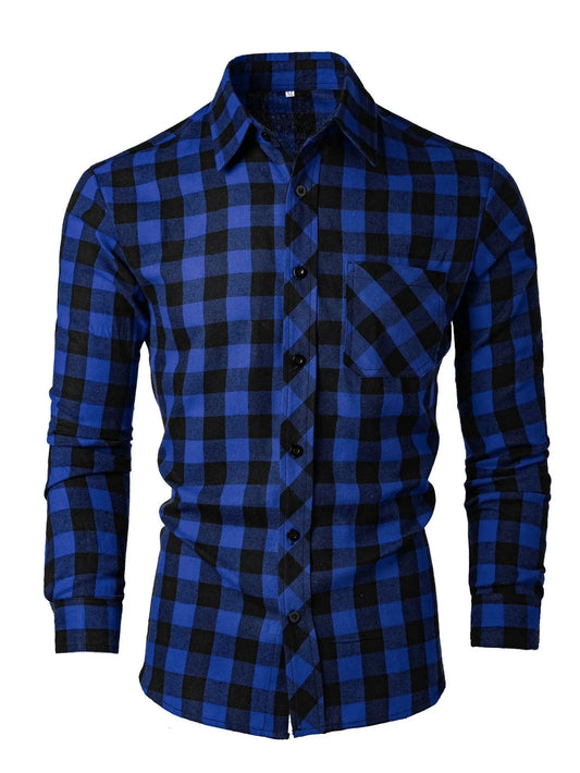 Mogghal | Leisure Long Sleeve Lapel Plaid Shirt