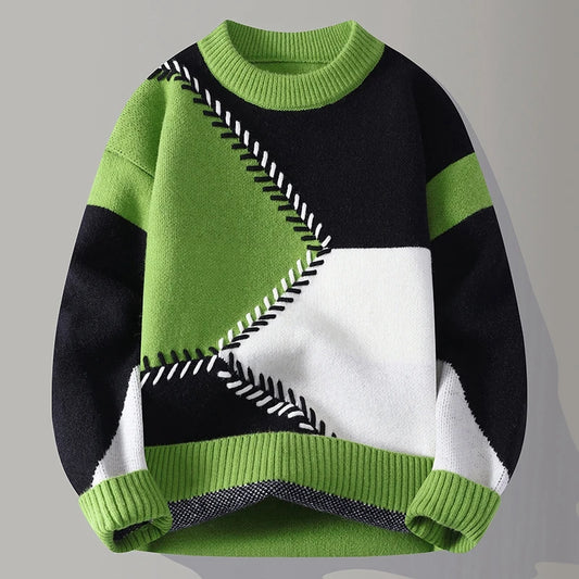 Mogghal |  Patchwork O-Neck Knitted Sweater
