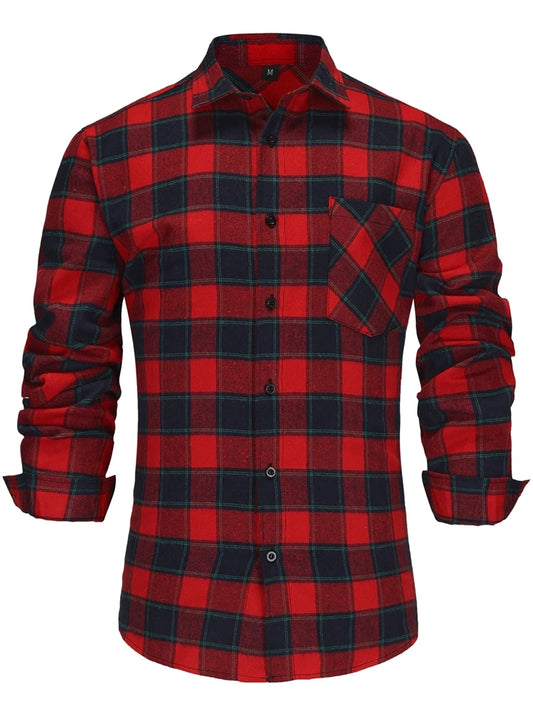 Mogghal | Long Sleeve Red Blue Shade Plaid Shirt  Regular Fit Shirt