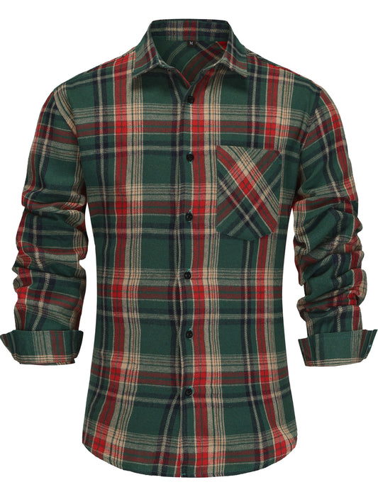 Mogghal | Long Sleeve Green Plaid Shirt  Regular Fit Shirt