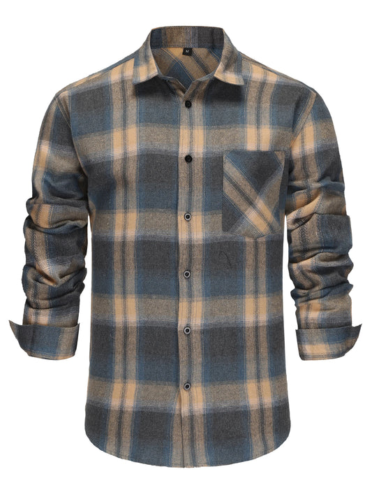 Mogghal | Long Sleeve Yellow Shade Plaid Shirt  Regular Fit Shirt